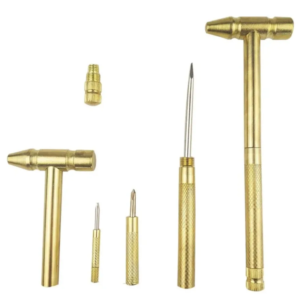 6-In-1 Mini Craft Hammer Screwdriver Set Copper Alloy Gold Detachable Micro Screwdriver Perfect Hand Tool For Diy Project