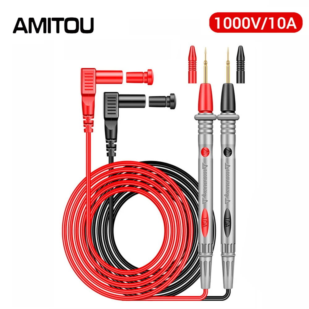 AMITOU PT1005B 1Pair Soft Universal Digital 1000V 10A Tip Needle Digital Multimeter Test Lead Probe Wire Pen Cable Tester Tool