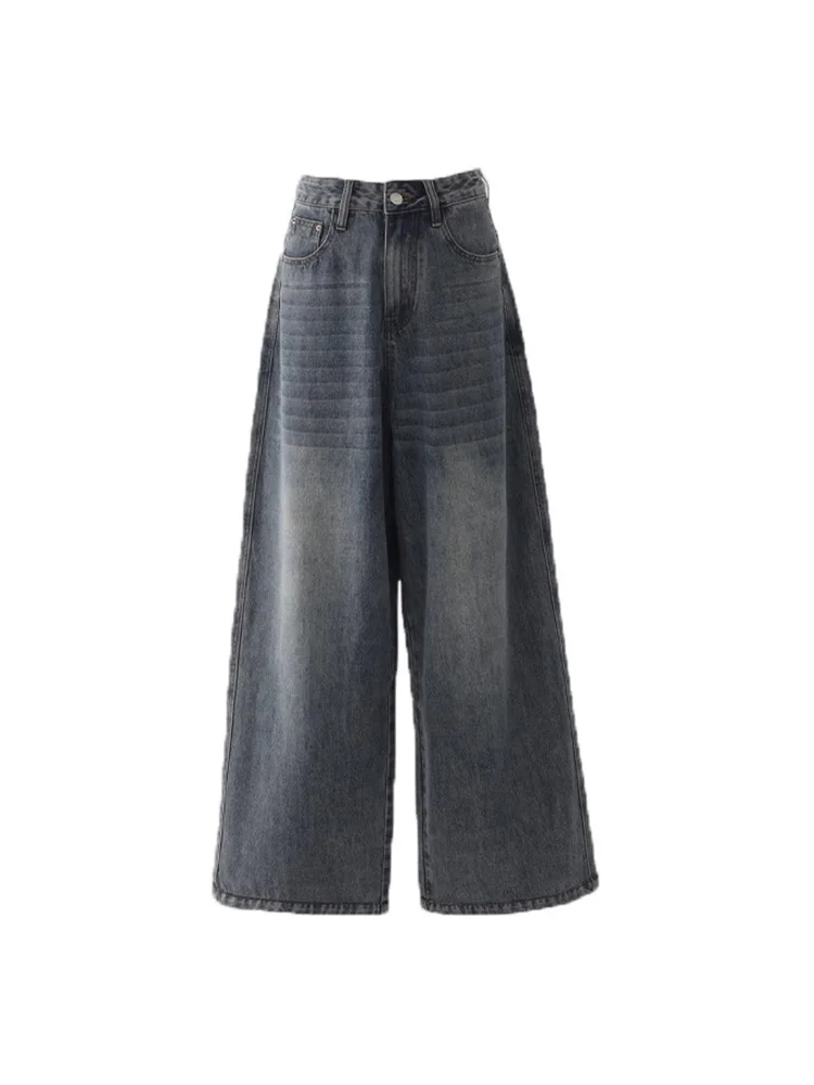 Jeans de Mezclilla Hoados de Pierna Ancha para Mujer, Talla ande, Cintura Alta, Largos hasta el Suelo, Cómodos, Estilo Re...