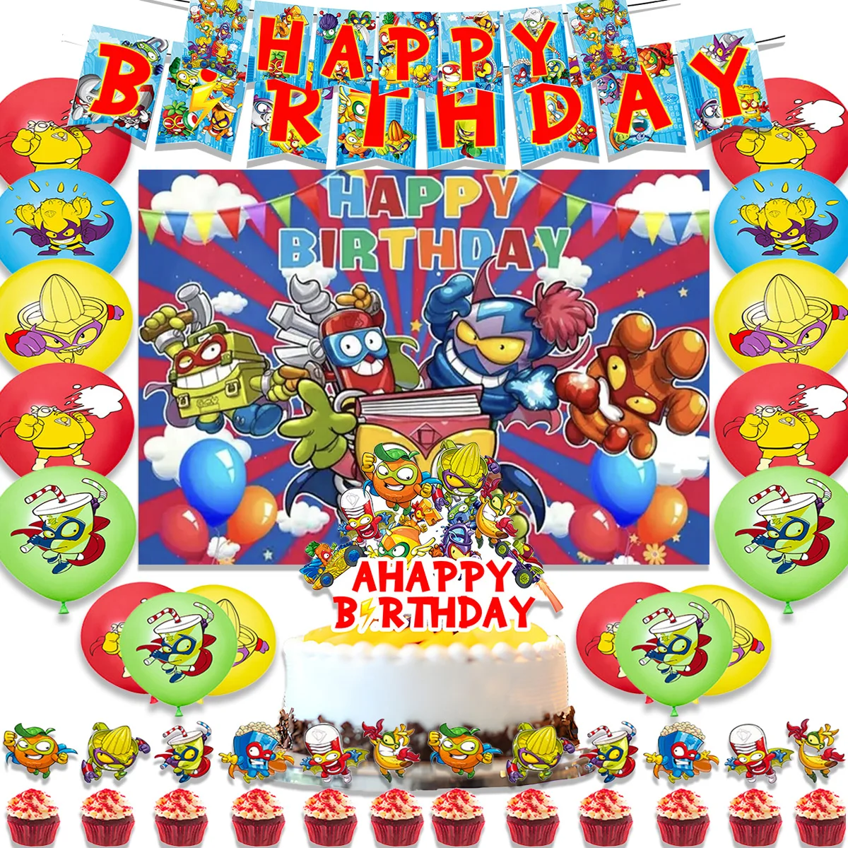 

Superthings Theme Children's Birthday Party Decoration Superzings Latex Balloon Banner Backdrop Cupcake Toppers Kids Baby Gifts