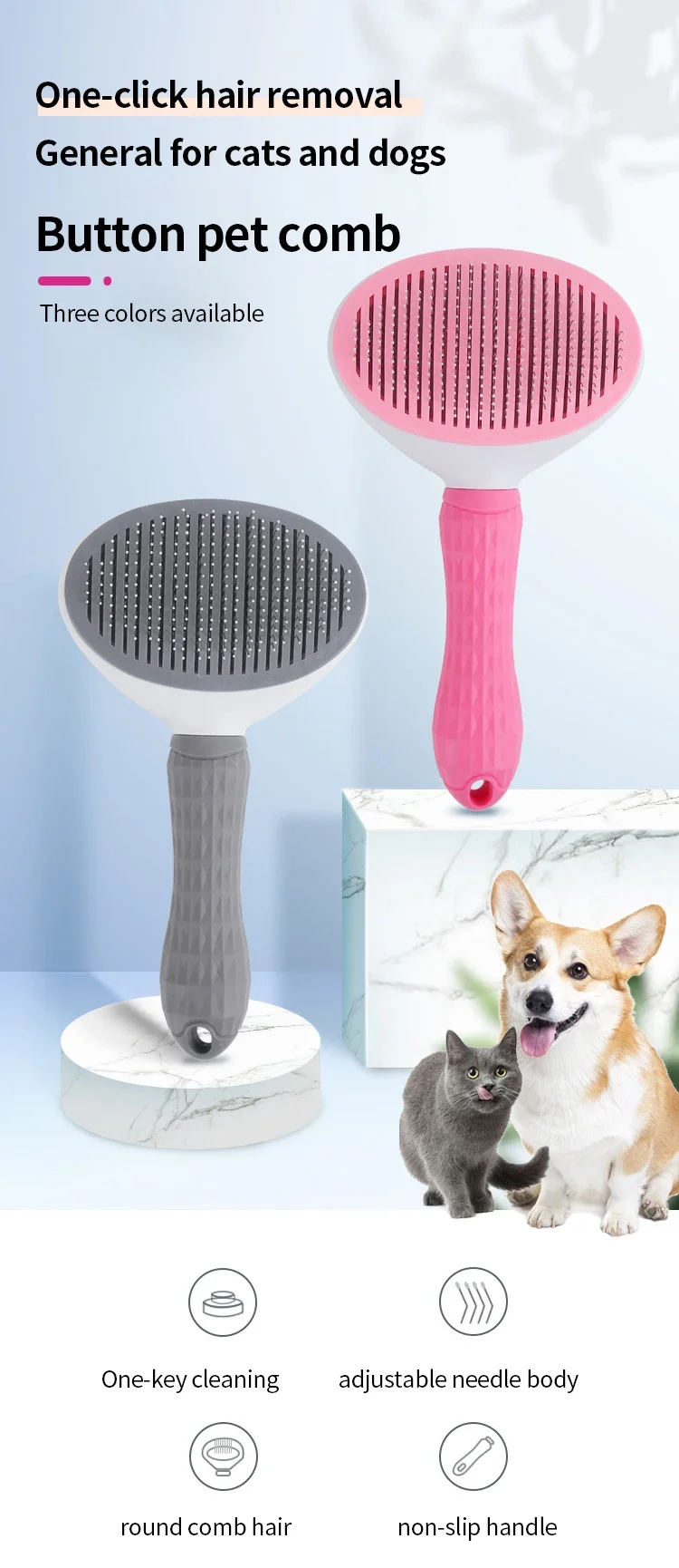 Haustier Katze Haar Bürste Hund Kamm Pflege Und Pflege Katze Pinsel Edelstahl Kamm Für Langes Haar Hund Reinigung Haustiere Katze Hund Zubehör – Detail 2