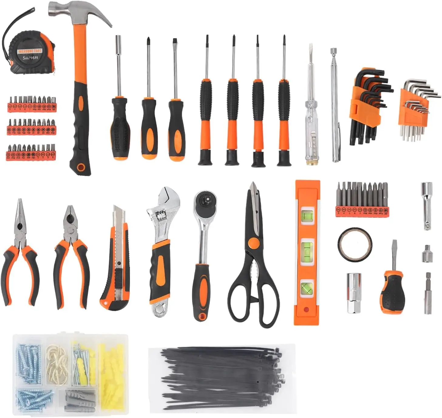 Tacleekii 247-Piece Household Garden Tool Set Manual Hand Tool Kit for Home, Auto Repair, Garage, Workshop Includes Socket Set, Screwdrivers, Pliers, Hammer, Tape Measure, Storage Case