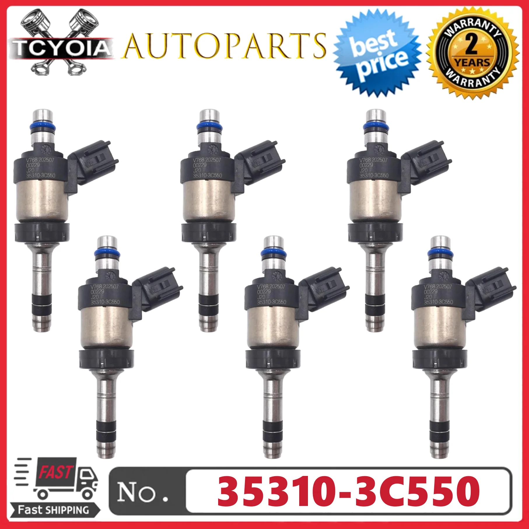 6pcs/lot Fuel Injectors 35310-3C550 353103C550 For 2012 2013 2014 2015 Kia Cadenza Sorento 3.3L 3.8L