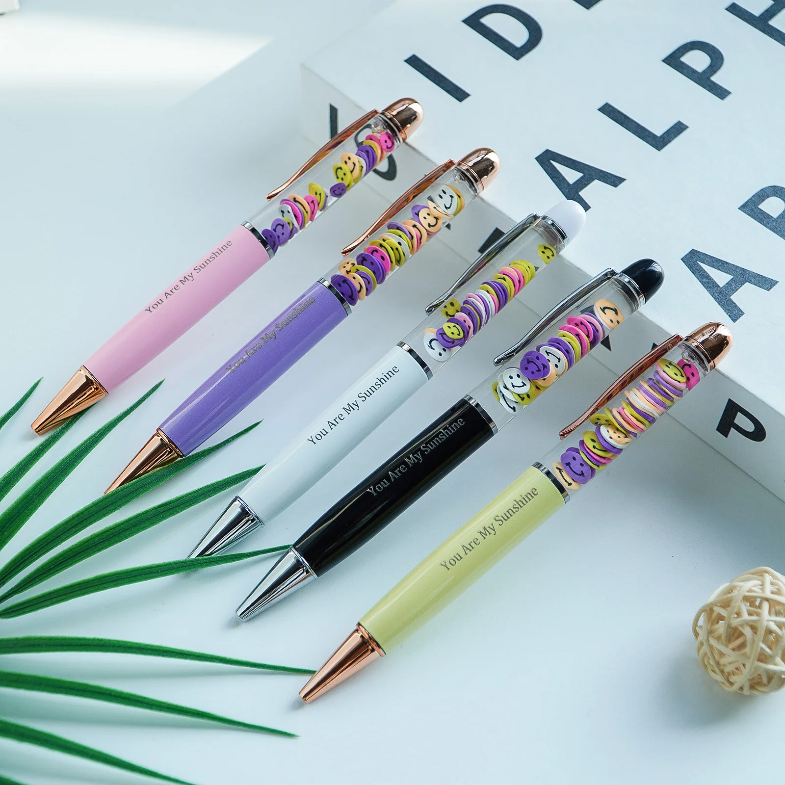 Smile Emott Cute Floater Liquid Writing Journaling Office Pen Unique Gag Gift For Women Men Kids Set of 5 Pens
