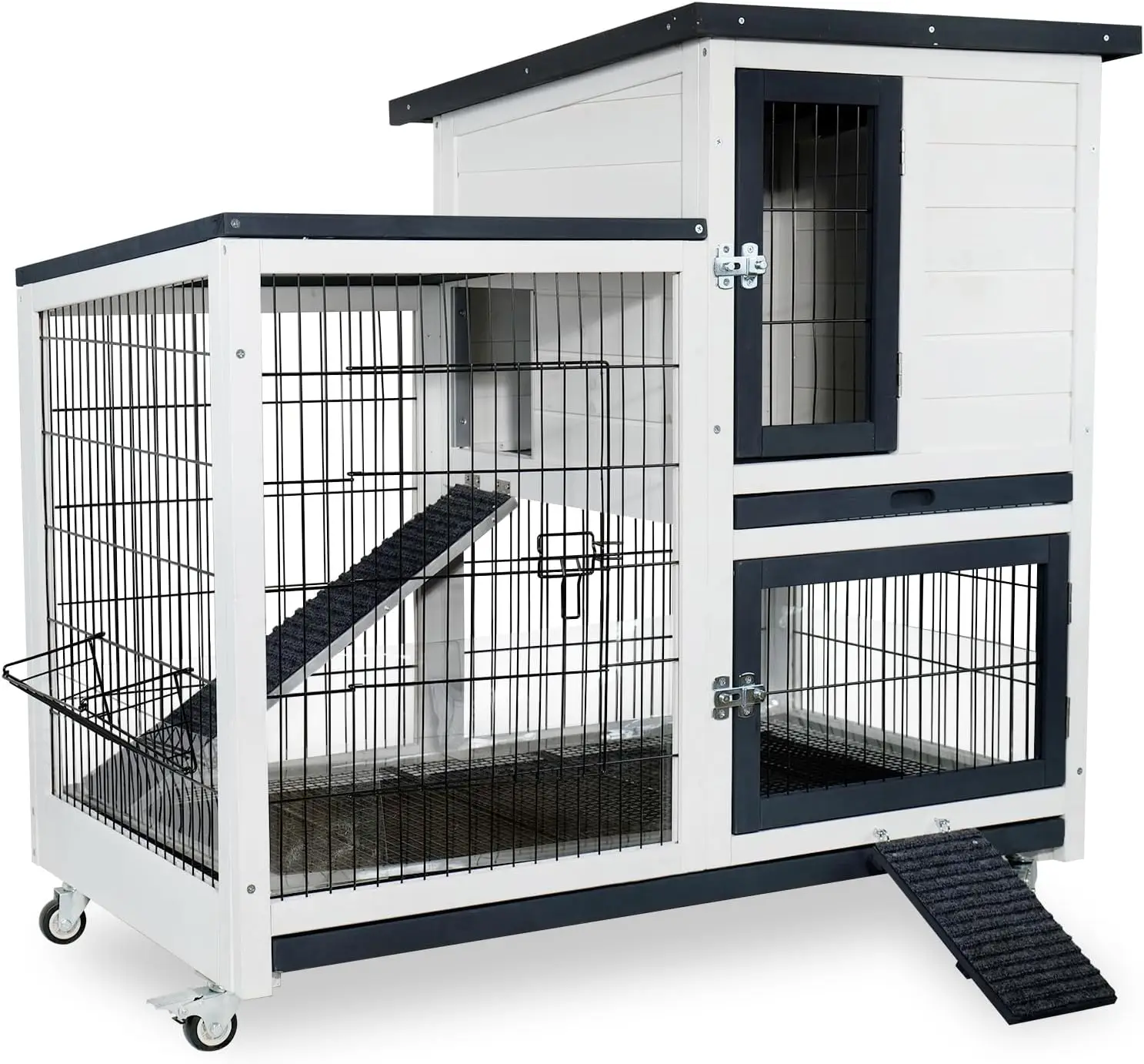 2-Story Indoor Outdoor Rabbit Hutch with Urine Guards & Dual Trays