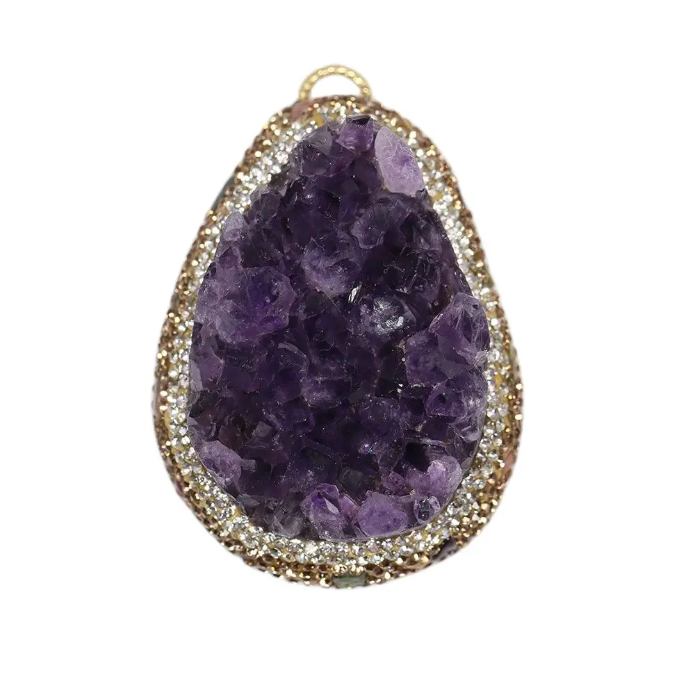 APDGG Natural Purple Amethyst Quartz Cluster Crystal Tourmaline Paved Freeform Shape Charms Necklace Pendant Jewelry Making DIY