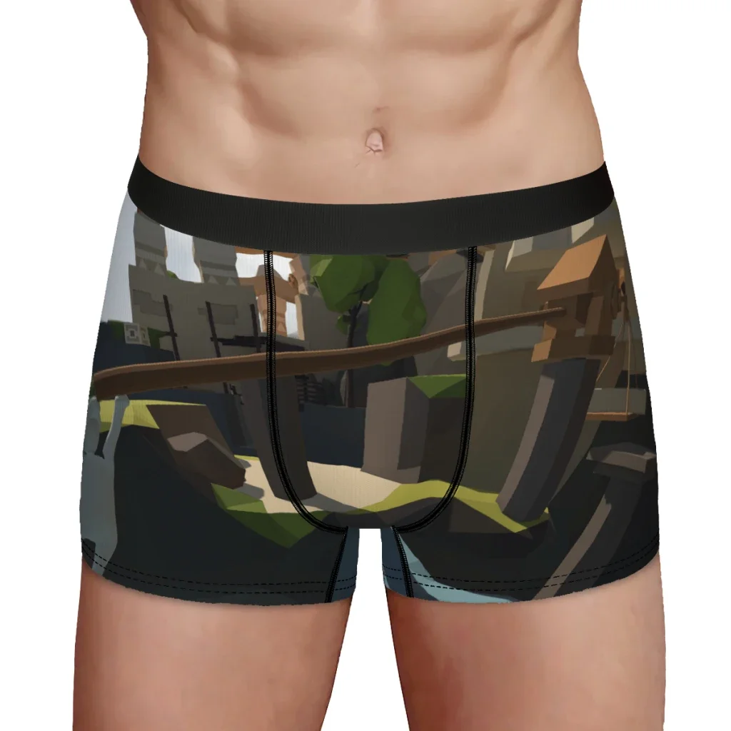 Cueca boxer com salto equilibrado para homens, queda humana, jogos de descriptografia plana, roupa íntima confortável, calcinha boxer