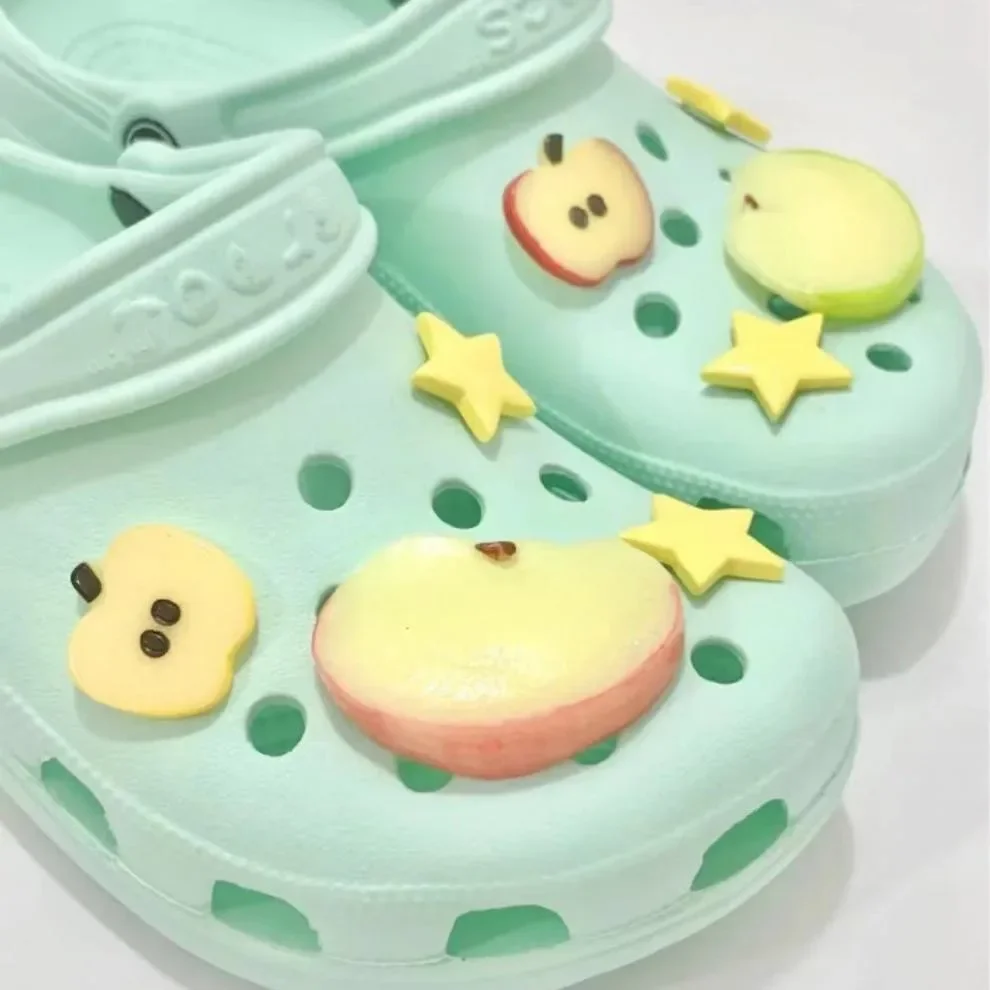 New 1 Set Summer Fresh Apple Sliced Shoe Charms Set Advanced Fruit Shoe Decorations DIY 3D Detachable Buckle Shoes Accessories