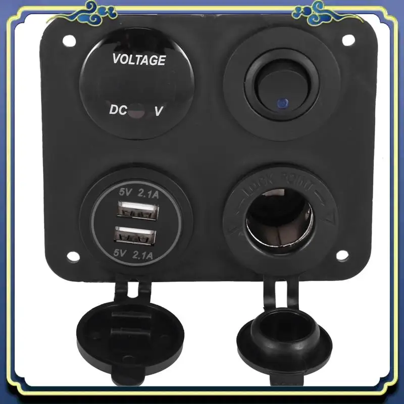 

Portable 5X 4 Function Panel Dual USB Charger Green LED Volt 12V Power Outlet On-OFF Switch