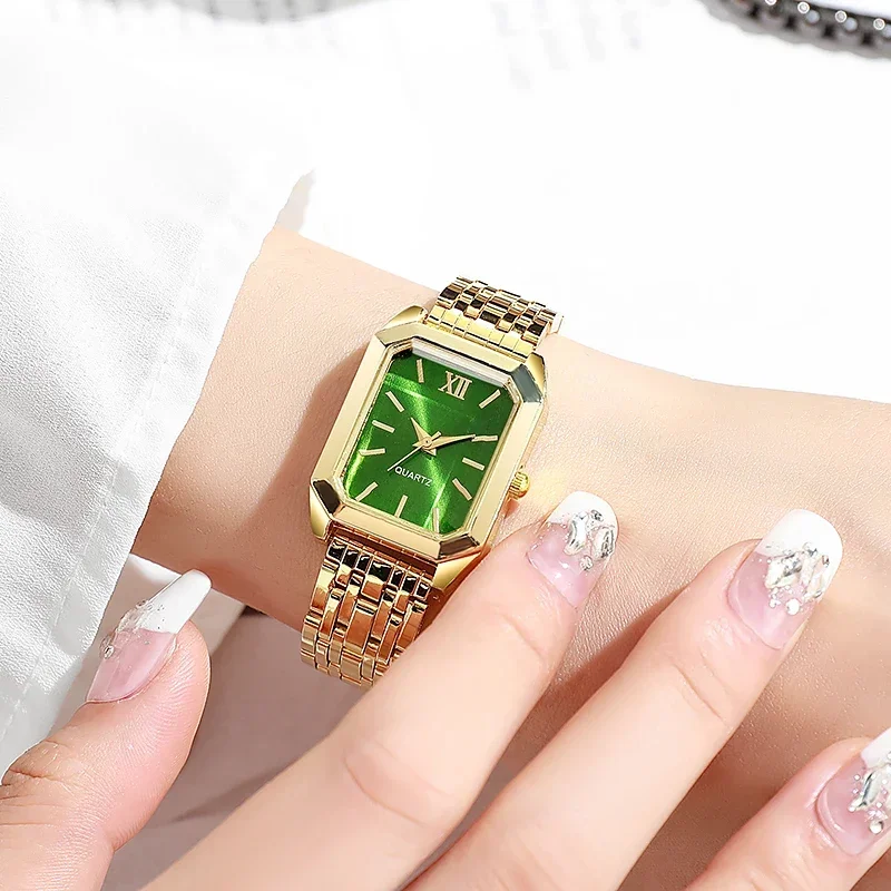 Fashion Light Luxury Square Dial Alloy Strap Women's Quartz Watch Jewelry Set 6 Piece Set for Holiday Gifts