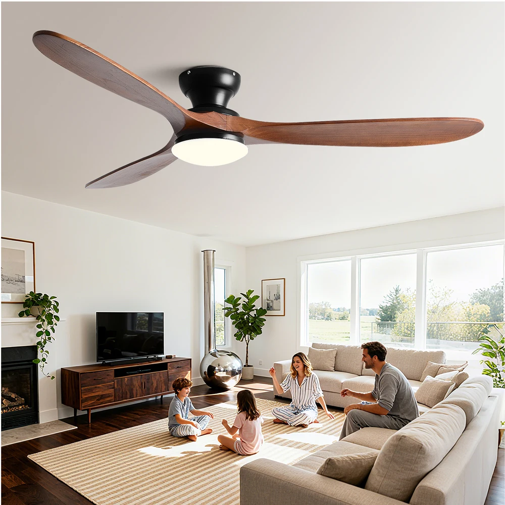 36/42/52 Inch Low Floor Ceiling Fan Light Remote Control LED Lights Indoor Restaurant Solid Wood Fan Leaves With Fan Chandelier