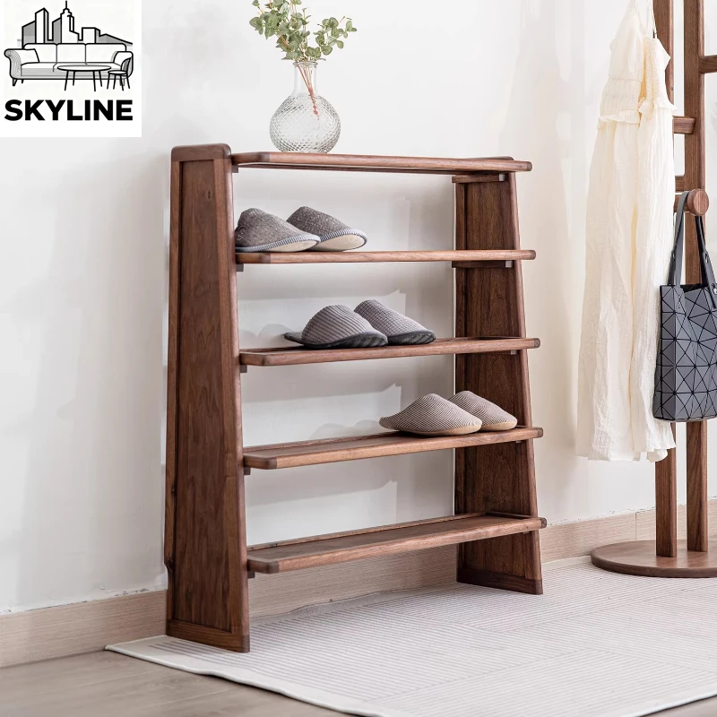 North American black walnut shoe rack multi-layer solid wood shelf household storage simple shoe cabinet