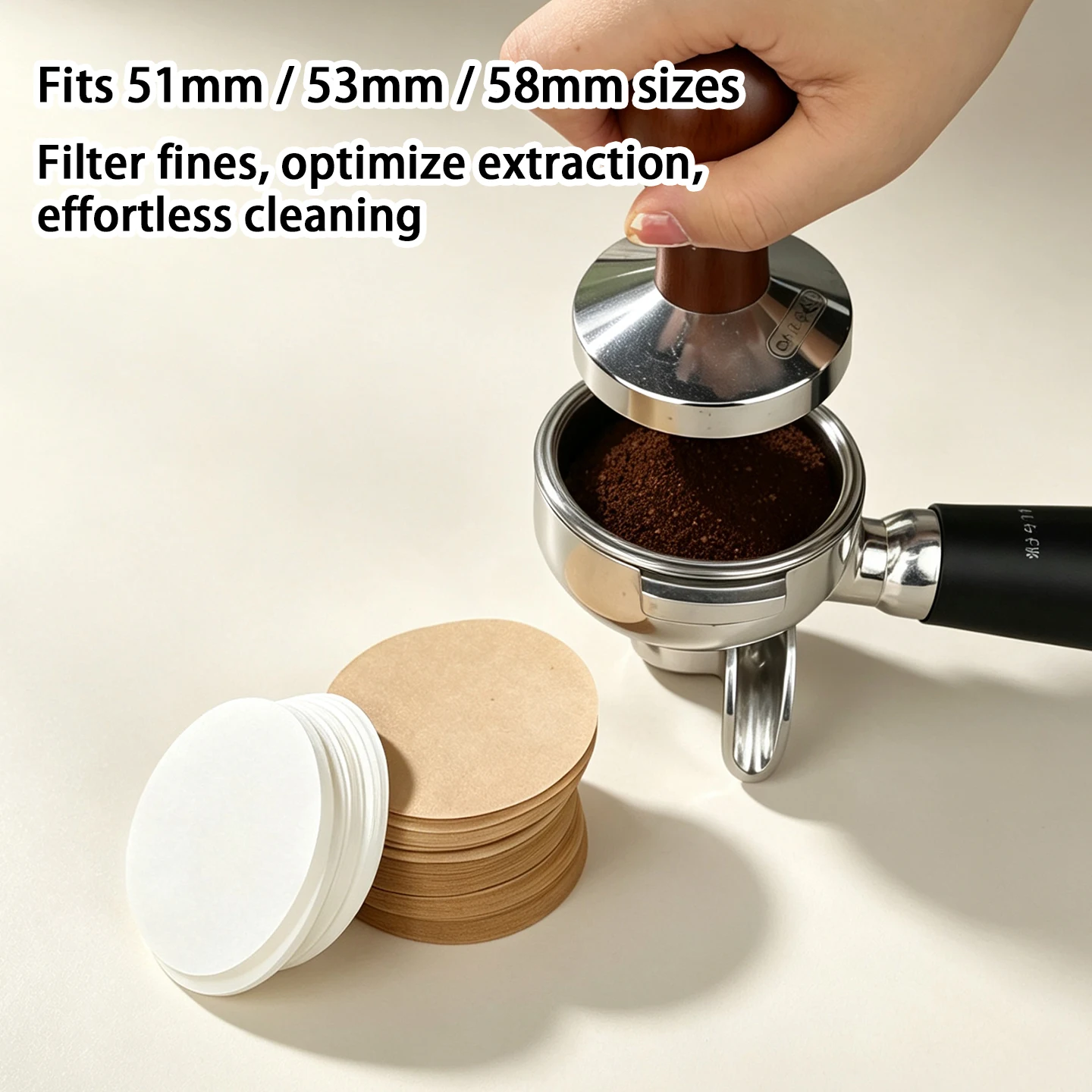 100 Pieces Italian Coffee Handle Filter Paper, 51/53/58mm Espresso Basket Separator, Coffee Machine Accessories, Durable