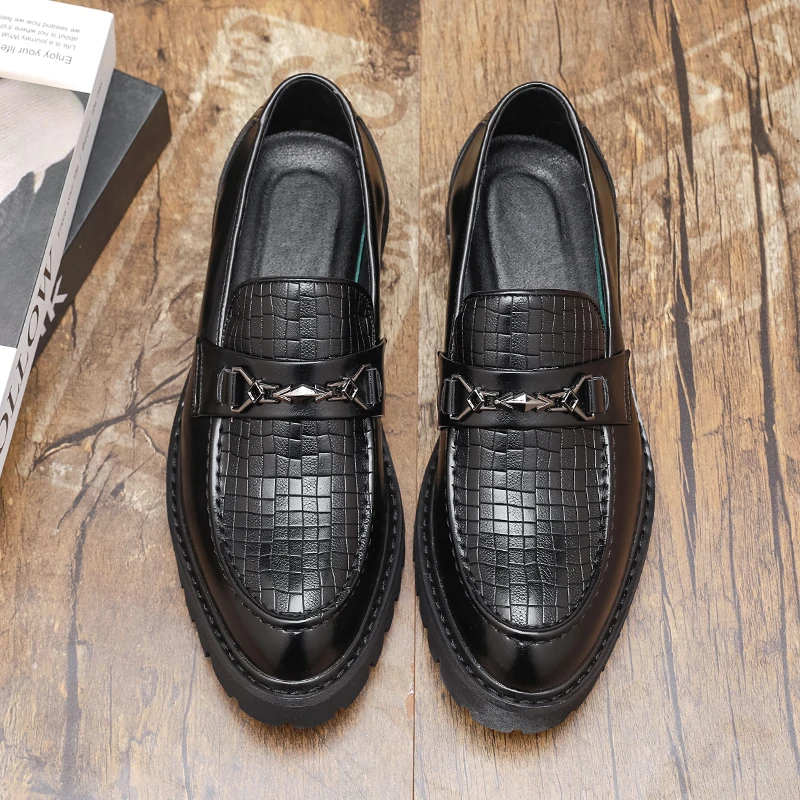 Fashion Simple Glossy Matte Metal Buckle Loafers Handmade Advanced Thick Bottom Casual Shoes Men Oxford Luxurious Leather Shoe