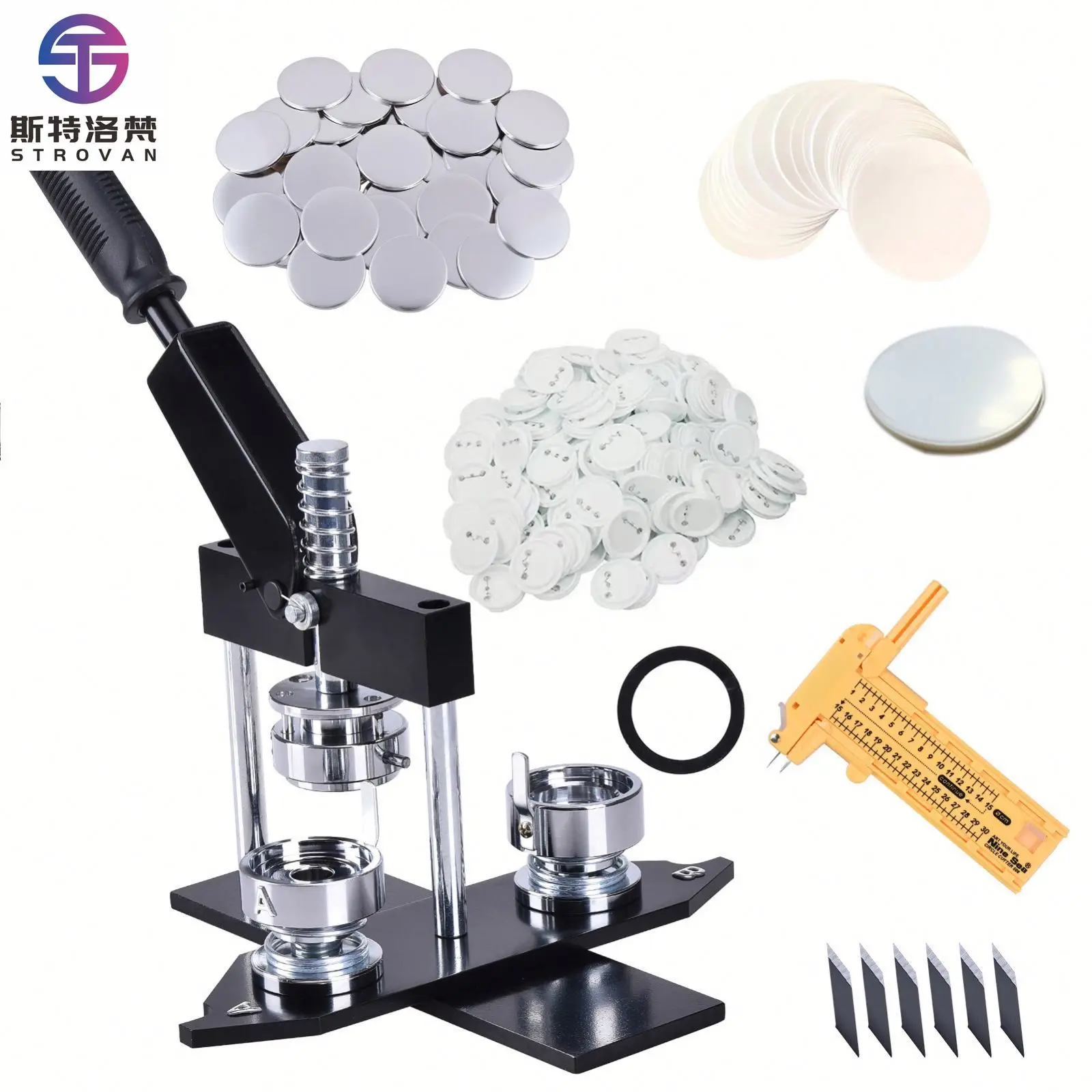 

2-1/4 Inch 58mm Badge Button Maker Machine Manual Grade 50mm Round Badge Machine Set Includes Badge Machine Cutter + Consumables