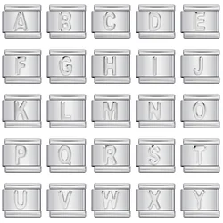 URING Fashion Silver Color 26 Letters A-Z Italian Charm Links Fit 9mm Stainless Steel Women Men Bracelet Jewelry DIY Making