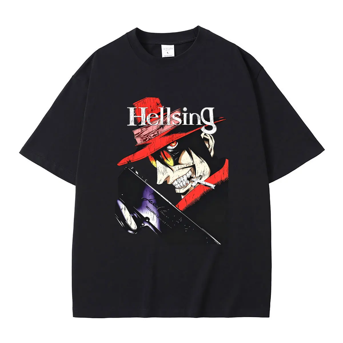Anime Hellsing Vampire Alucard Graphic T-shirt Men Women 90s Manga Oversized Streetwear Male Casual High Quality Cotton Tshirt