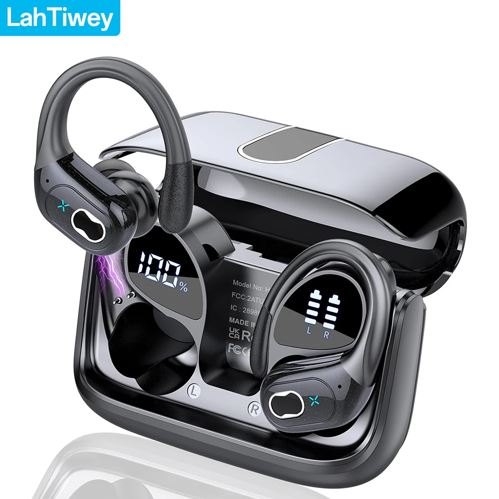 Bluetooth Headphones Wireless Earbuds 75Hrs Playtime with LED Charging Case Sport Ear Buds with Earhook Deep Bass IP7 Waterproof