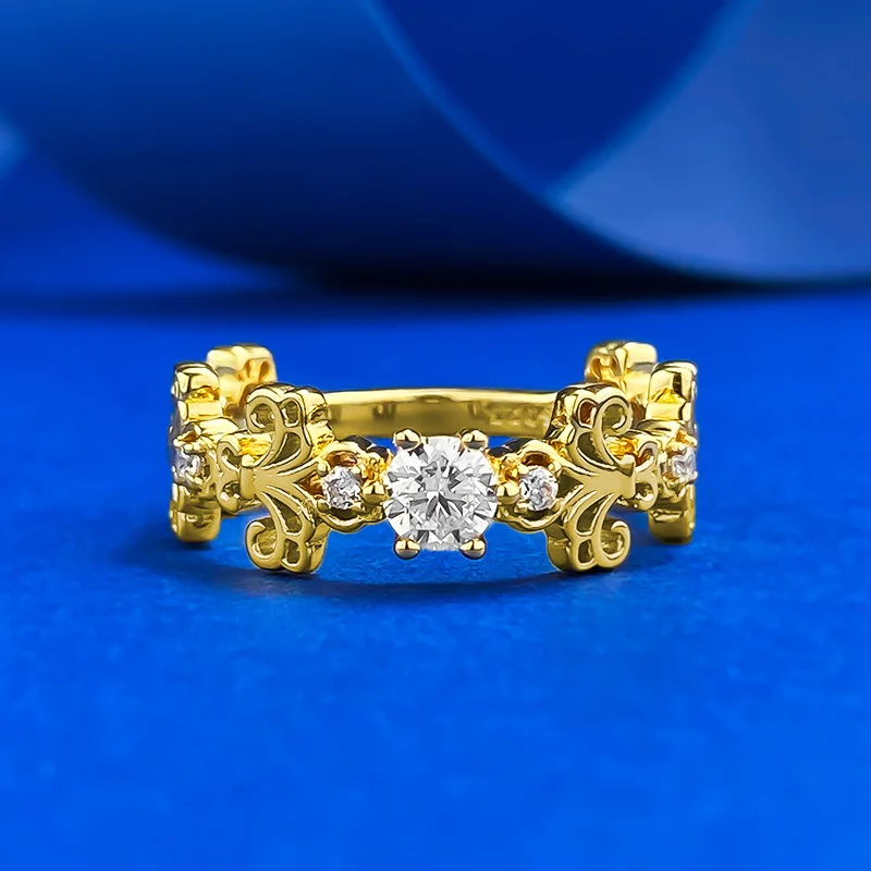 S925 Silver Little Red Book Same Style Ring Italian Craftsmanship Gold Plated Iris Flower Hollow Zircon Inlaid Ring
