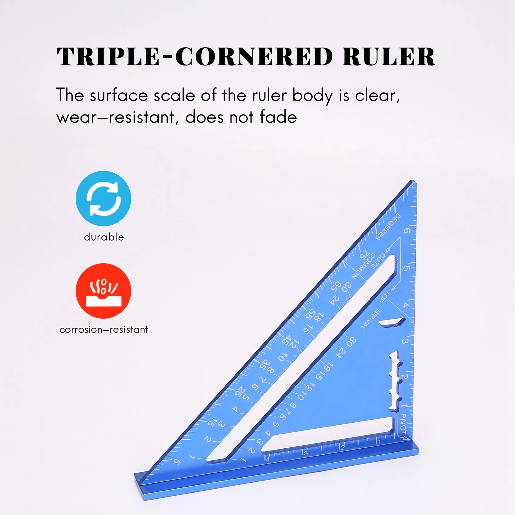 

ABAG 90 Degree Triple-Cornered Ruler Aluminum Alloy Angle Ruler Inch For Carpenter's Workshop 7 Inch Square Layout Tool