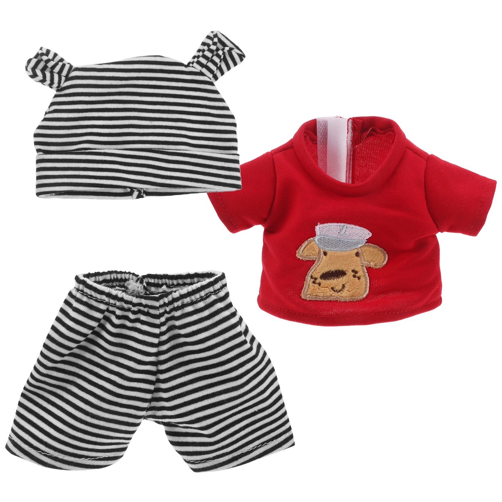 ชุดเสื้อผ้าเด็กอ่อนลายทางผ้าฝ้ายนุ่ม 1 ชุด ขนาด 10 นิ้ว สำหรับเด็กผู้หญิงและเด็กผู้ชาย อุปกรณ์เสริมสำหรับเด็กเกิดใหม่ หมวก กางเกง ชุดของเล่นสวมบทบาท