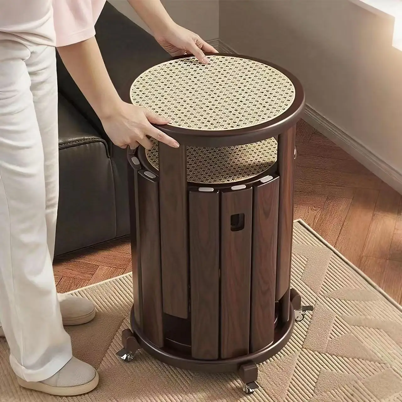 Rattan stool can be stacked household living room sofa stool combination spare stacking stool
