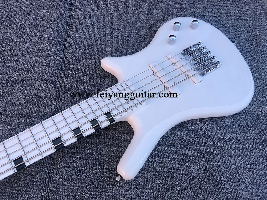 Electric Bass Guitar with 26 Frets,White color 5 String  High Quality Electric Bass Guitar，can be customized,free shipping