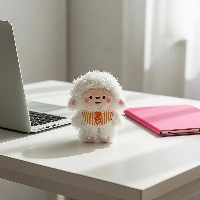 Cute Soft Fluffy Plush Sheep Pendant Striped Vest Tie Design Adorable Keyring Charm for Kids Girls Party Souvenir