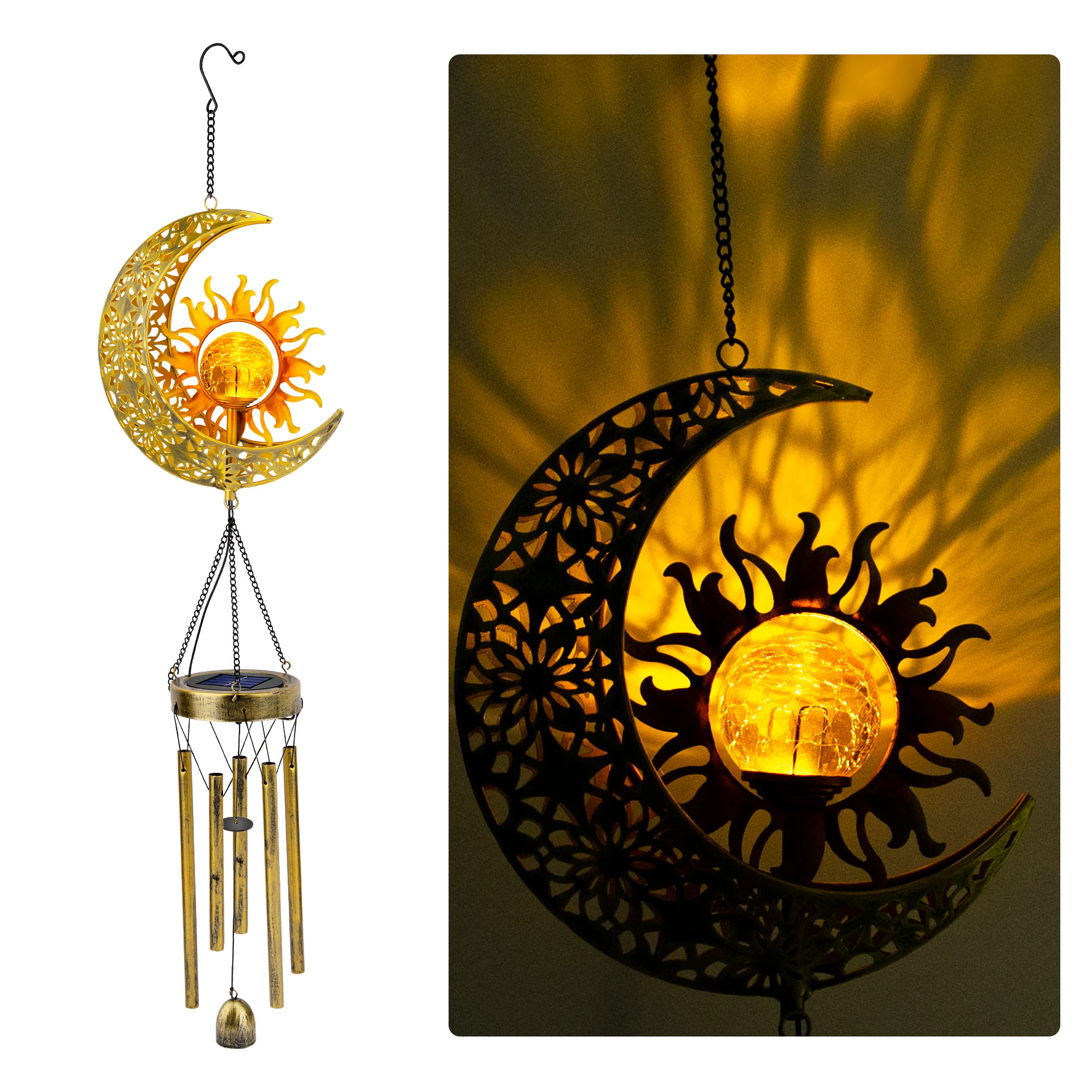 

LED Solar Sun Moon Wind Chime Waterproof Wind Chimes Garden Decoration Outdoor Home Decor Unique Gift For Kids Adult Wind Chimes