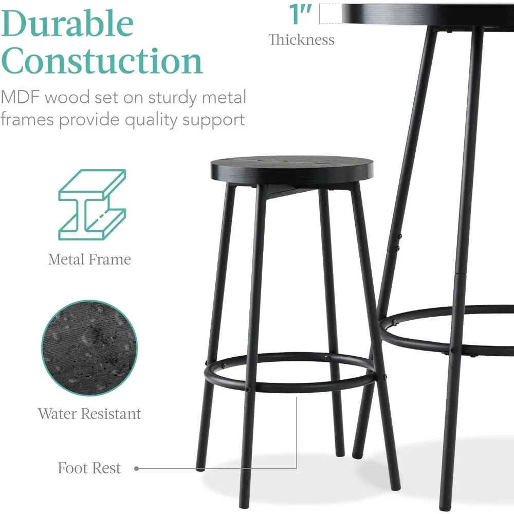 Ensemble de salle à manger bistro 3 pièces, table de pub ronde moderne à hauteur de comptoir, plateau haut compact avec tabourets de bar, ensemble de salle à manger de pub pour la cuisine