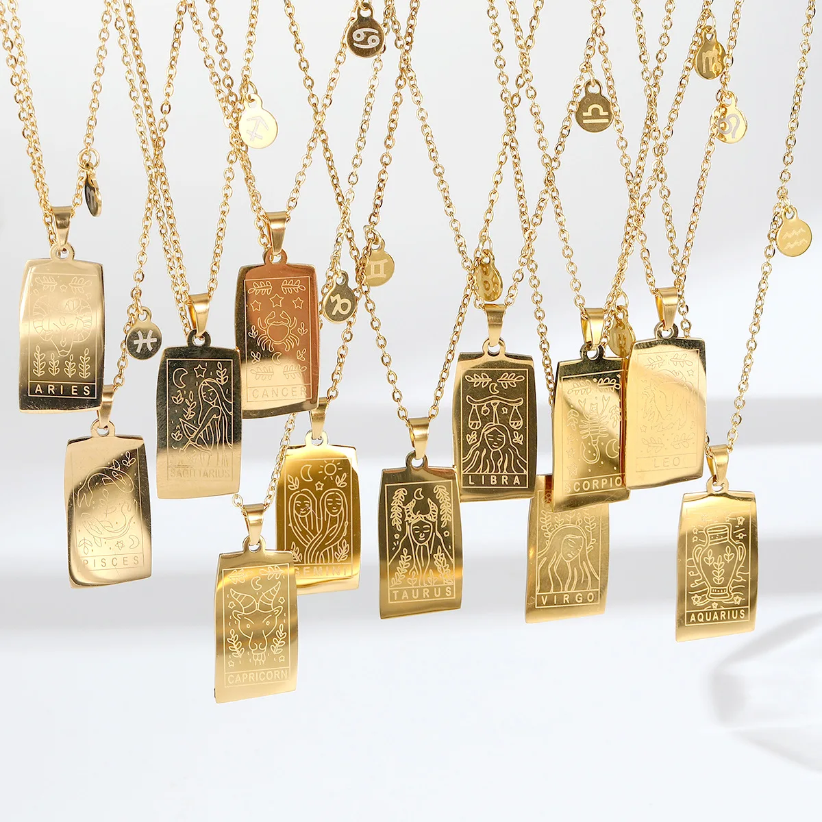 Vintage 12 Constellations Tarot Stainless Steel Necklace