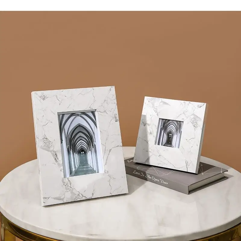 Marble Texture Wood Photo Frames Bedside Table Desk Decoration Wedding Anniversary Pictures Frame Ornaments Modern Home Decor