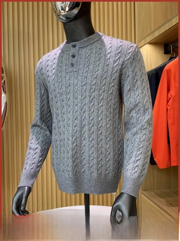 

New Autumn Winter Men's Knitted Sweater Henley Ne Tassel Flower Pattern Warm Casual Sle Polyester Fiber Long Sve Coat