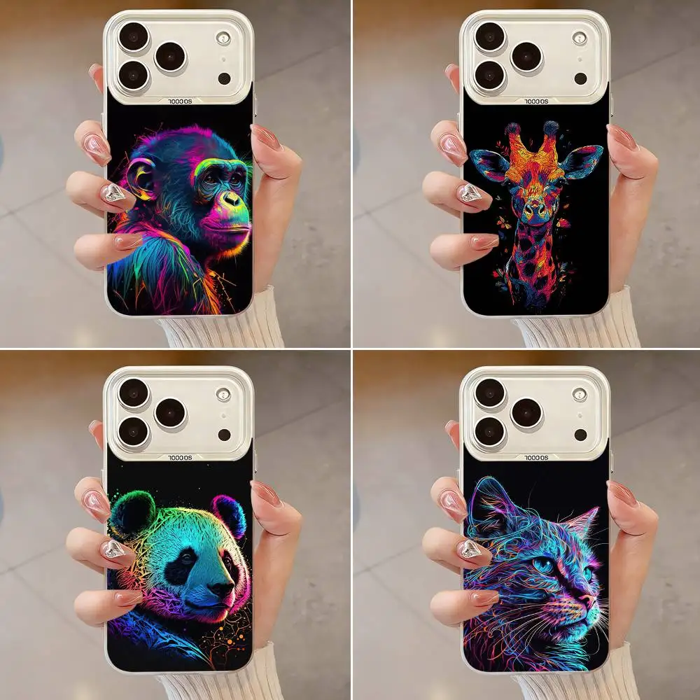 

Colored Lines Art Animals Phone Case For iPhone 17,16,13,12,X,11,15,14,Pro,Max,Plus,SE4,Air,Mini White IMD HD Matte
