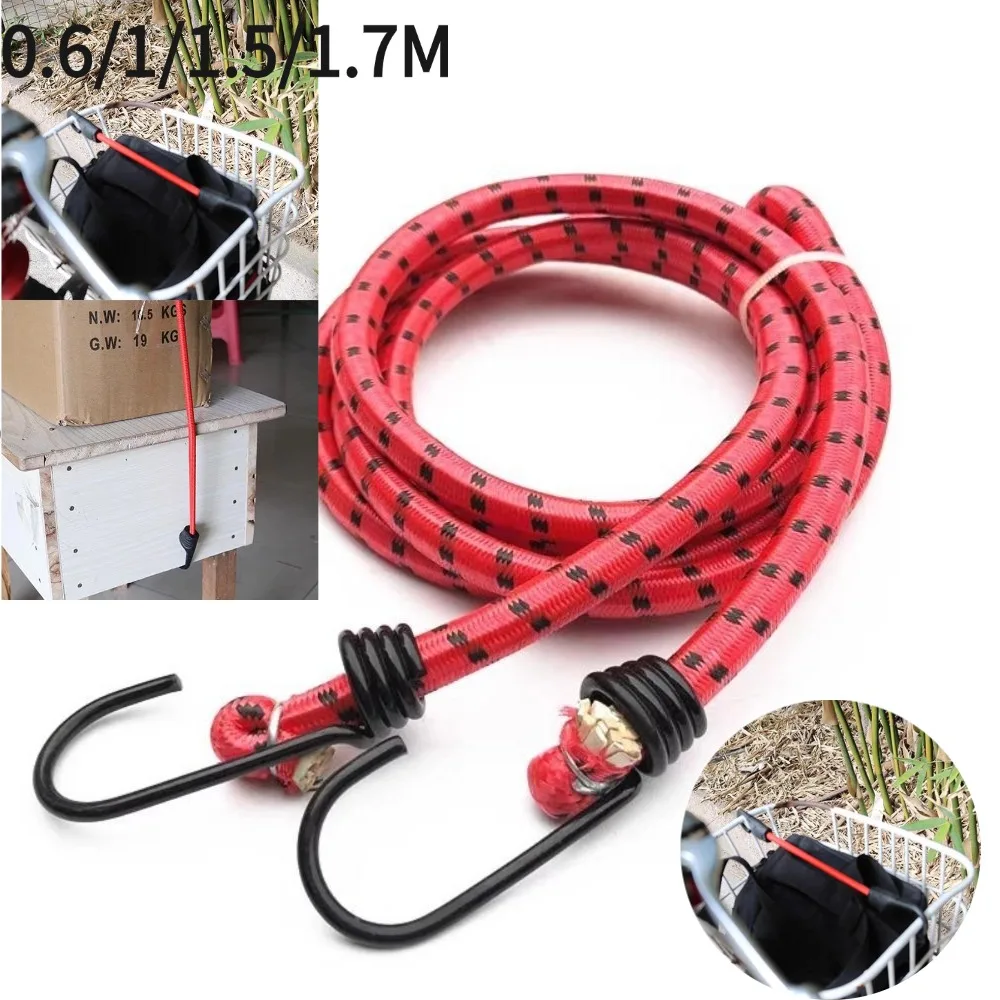 0.6-1.7M Elastic Bungee Cord with Metal Hooks Luggage Packaging Strap for Motorcycle Bike Car Camping Clothes Drying Rope