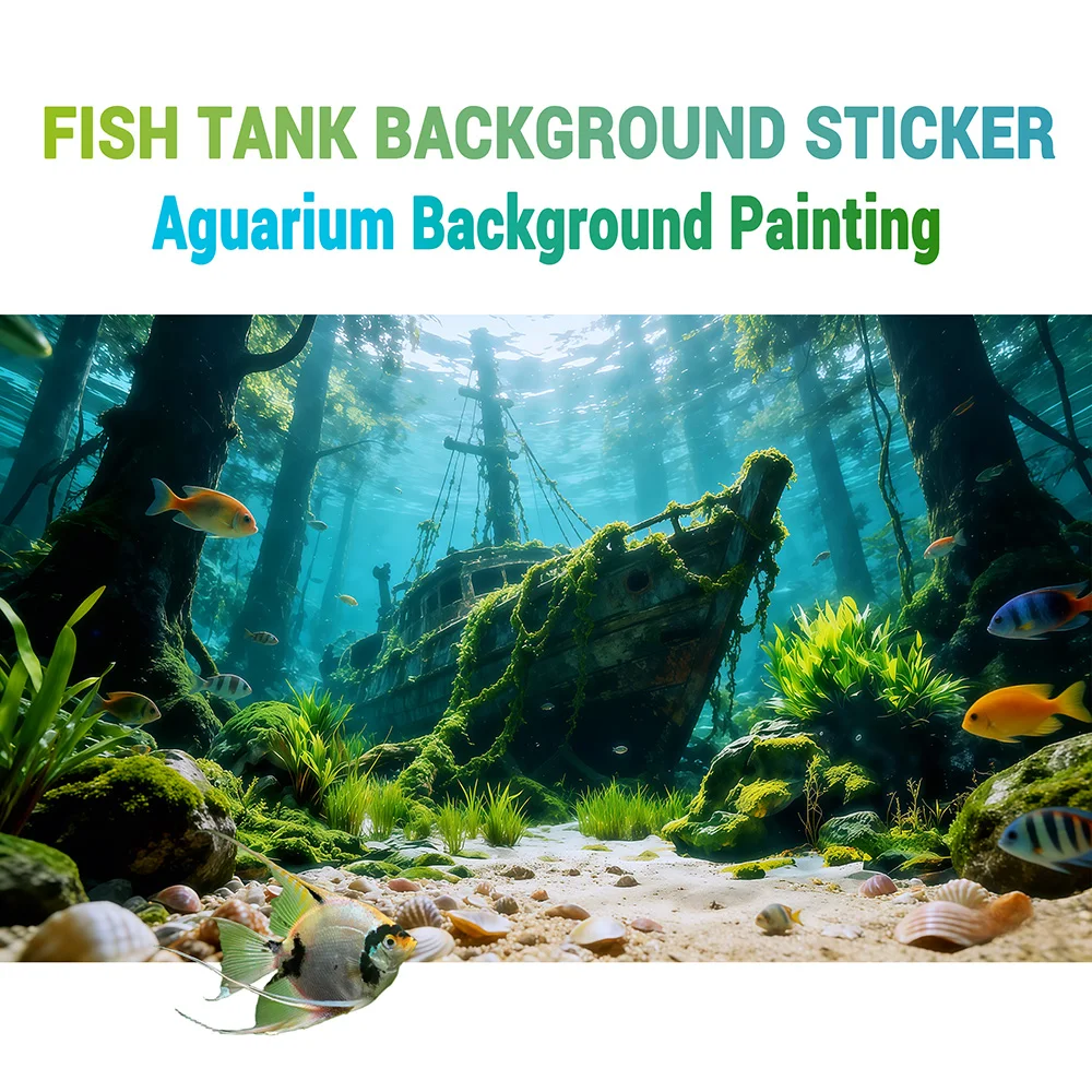 Aquarium-Hintergrund-Aufkleber, Unterwasser-Schiff, selbstklebender flacher Aufkleber für Fischbecken und Reptilienterrarien