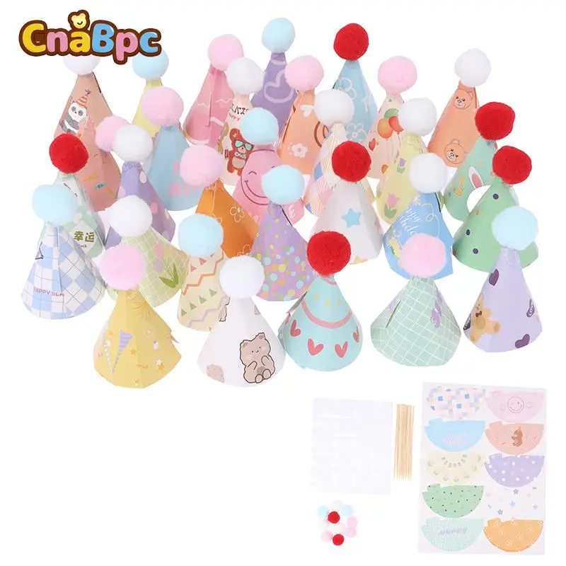 8/10/15Pcs Dollhouse Mini Paper Hat Birthday Cap Baking Cake Topper Dolls House Birthday Party Christmas New Year Scene Decor