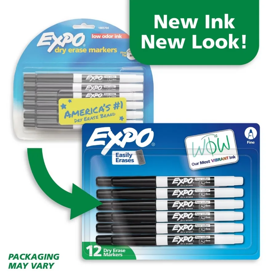 4pk Fine Tip Black Dry Erase Markers, Thin Low‑Odor Erasable Whiteboard Markers, Office & Classroom Stationery Supplies