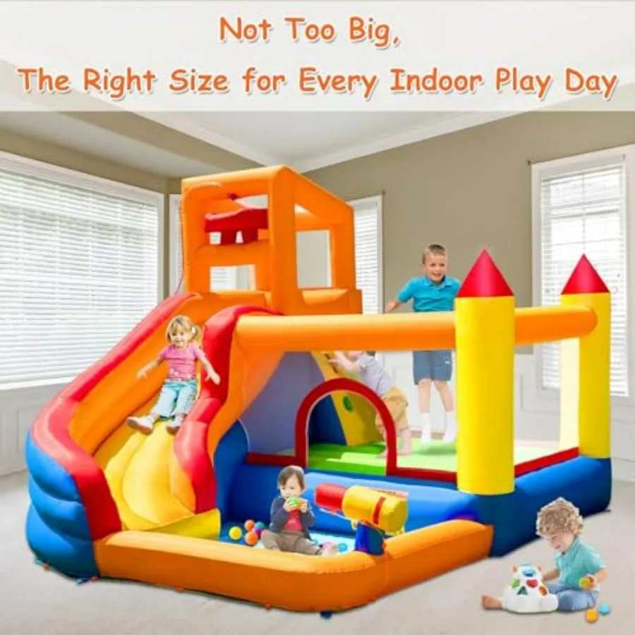 Inflatable Water Slide Bounce House for with Pool, PVC Blue Yellow, 5-in-1 Indoor/Outdoor Blow Up Play Center with Blower Inclu view 2