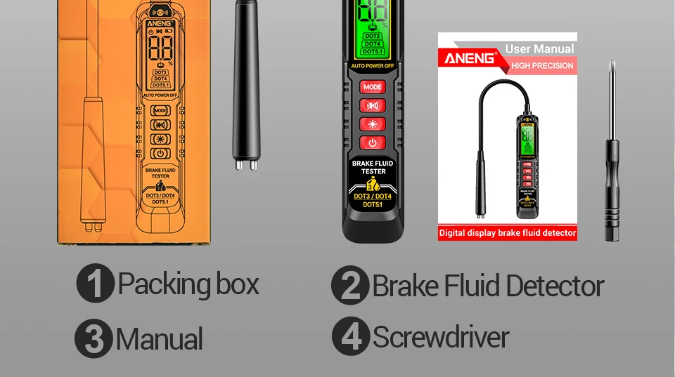 ANENG BF01 Bremsflüssigkeitstester Handgerät mit Digitalanzeige Akustischer/Sichtbarer Alarm Test RT01 Auto Digitales Relais-Detektionskit – Detail 13