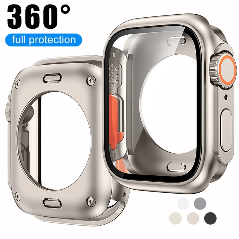 44 45MM Glass+Case For Apple Watch 8 7 45mm Tempered Glass Cover For IWatch 6 SE 5 4 44mm 45 Full Coverage Screen Protector