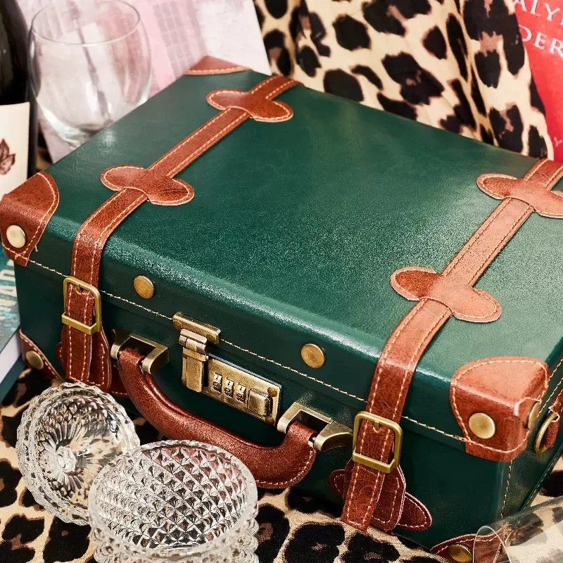 Retro Suitcase Desktop Sundries Document Storage Box Jewelry Treasure Box Wooden Box Photography Decoration Box Storage Box