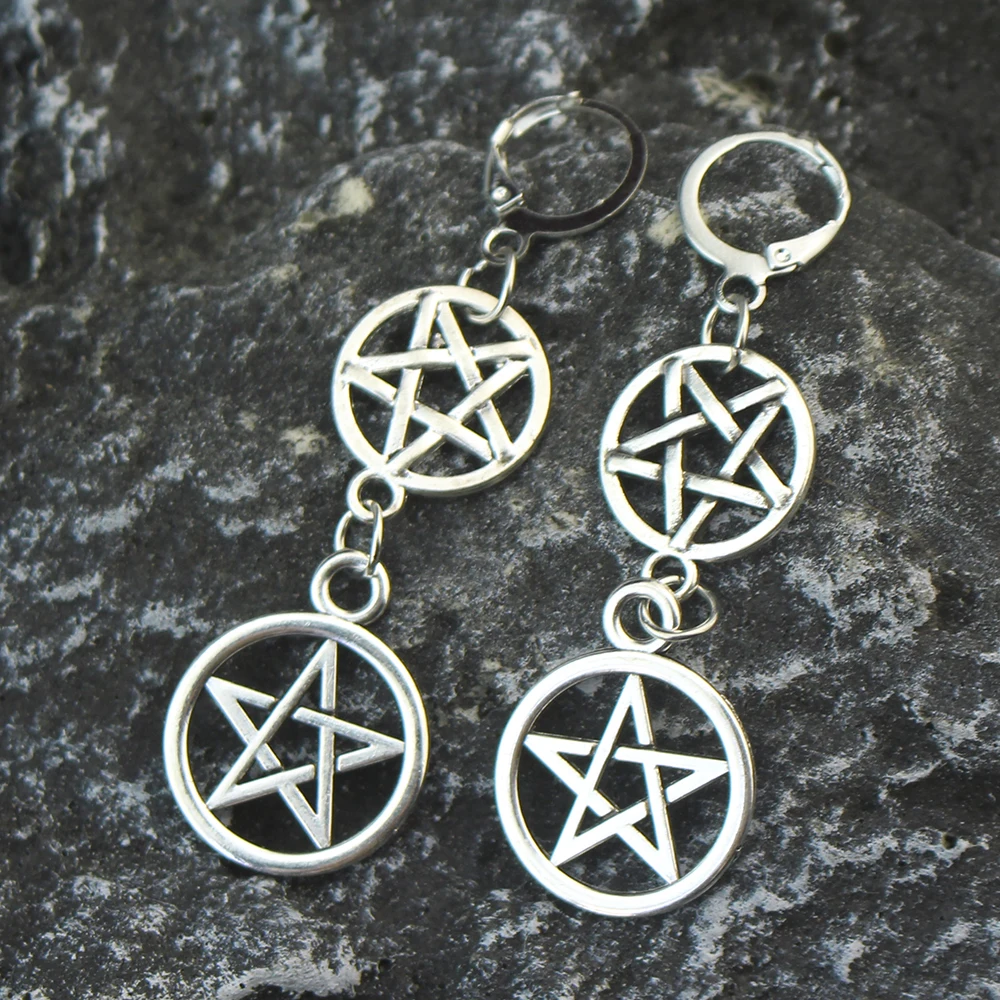 

Pentagram Swords Earrings Silver Plated Huggie Hoops Dangle Witchy Jewelry Pagan Wiccan Tarot Gothic Emo Women Gift