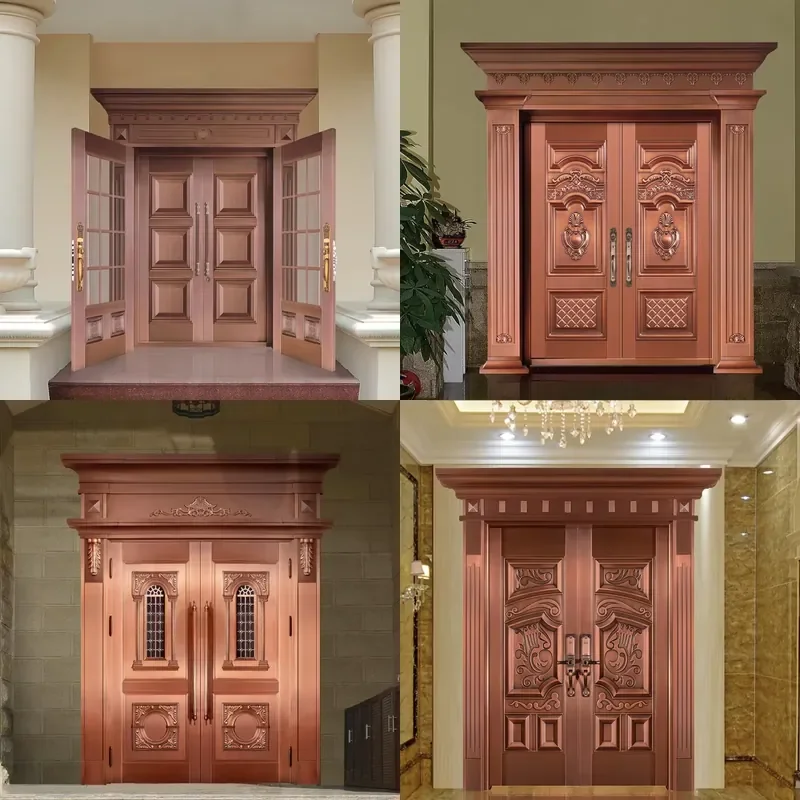 Customized Style Outdoor Front Entry Doors Villa House Exterior Main Entrance Security Metal Copper Door