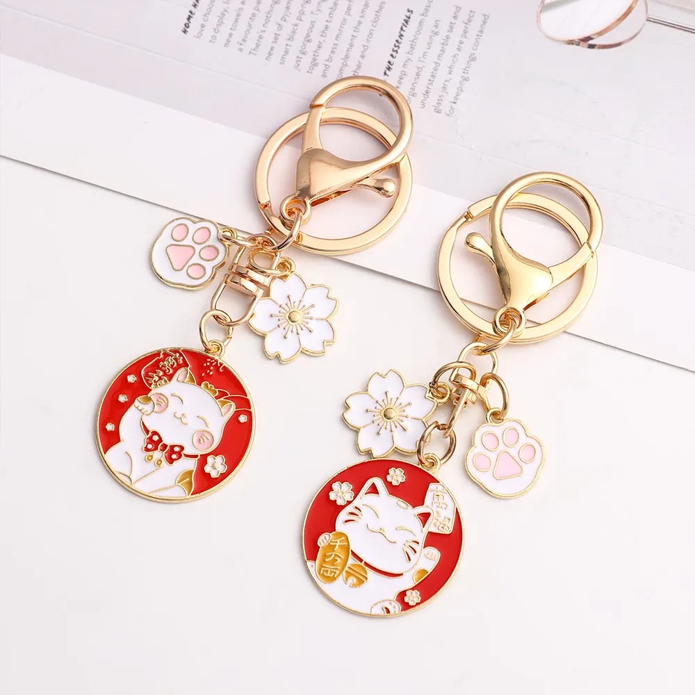 Cute Keychain Kawaii Key Accessories Maneki Neko Cat Key Ring Souvenir Gift For Women Men Handbag Accessorie Handmade Jewelry