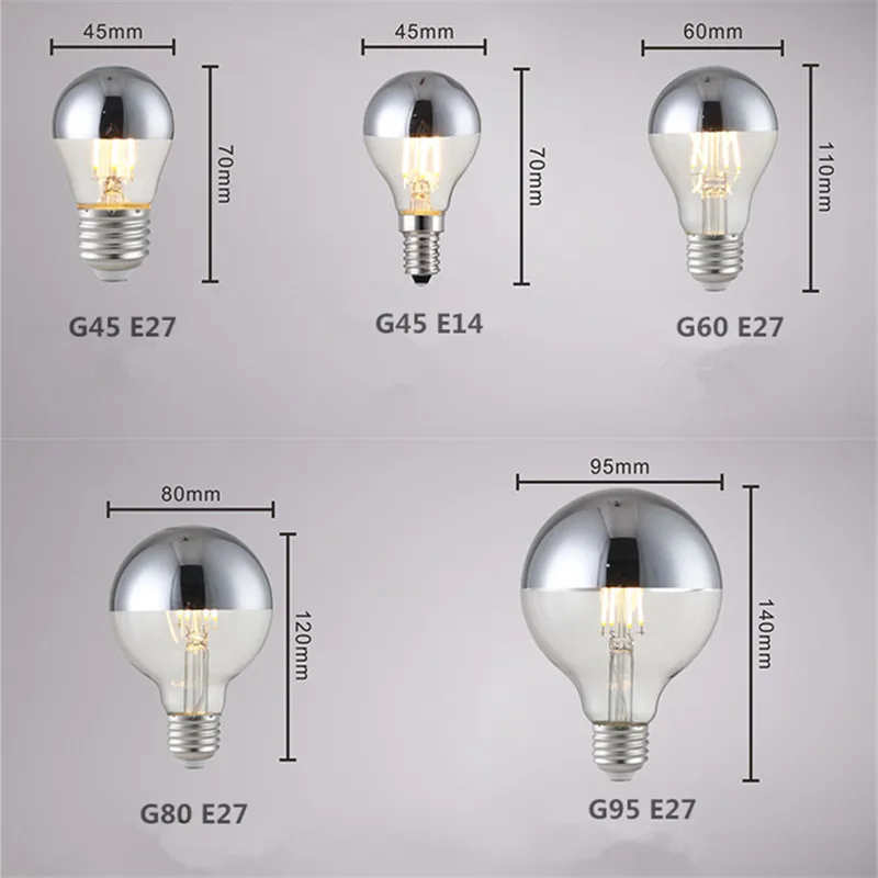 Bombillas de filamento LED Edison 4W E27 E14 Bombilla sumergida en plata Bombillas semiplegadas en oro