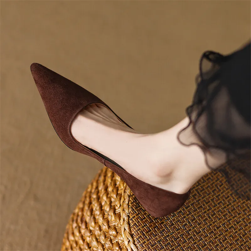 2023 Spring Sheep Suede Women Shoes Female Stiletto Heels Shallow Pumps French Elegant Summer Shoes for Women Zapatos Para Mujer