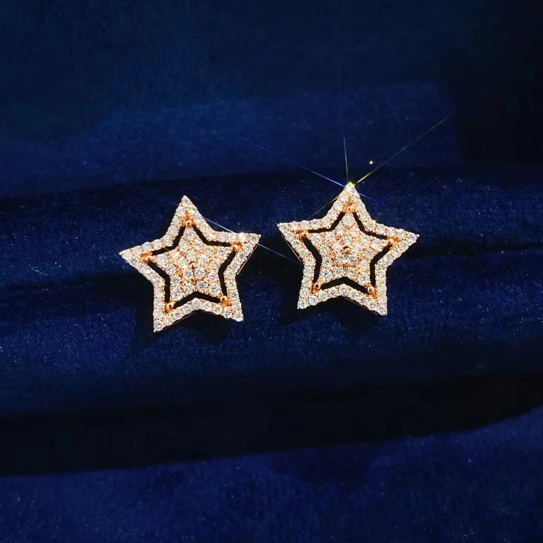 XCL FASHION SIMPLE STAR DESIGN NATURAL DIAMOND EARRING STUD FINE JEWELRY FOR LADY PARTY ENGAGEMENT WEDDING GIFT