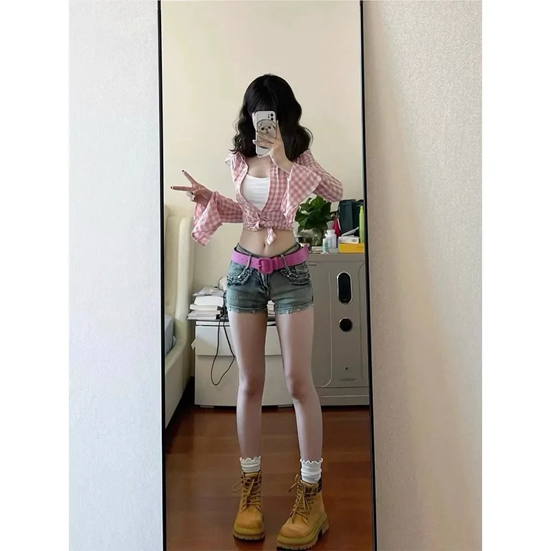 American Retro Distressed Straight Leg Jeans Shorts Women Summer High Street Sexy Low Waist Slim Fit Ultra Short Hot Pants