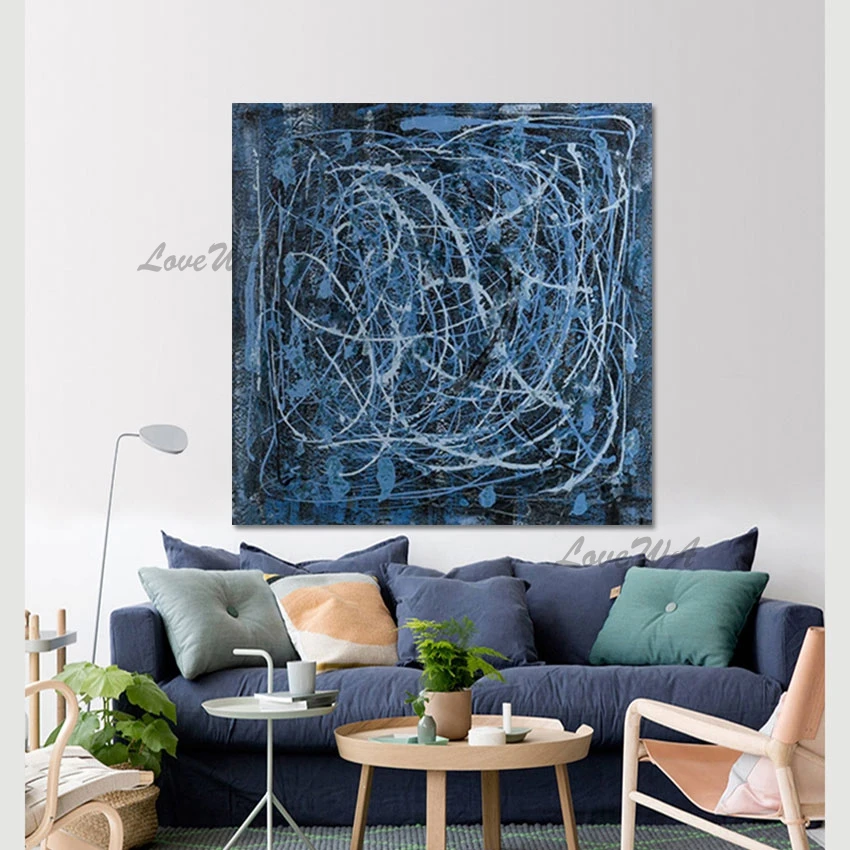 Blue Line Style Handmade Paintings Canvas Art Picture Unframed Abstract African Paintings Posters Wall Art Acrylic Artwork